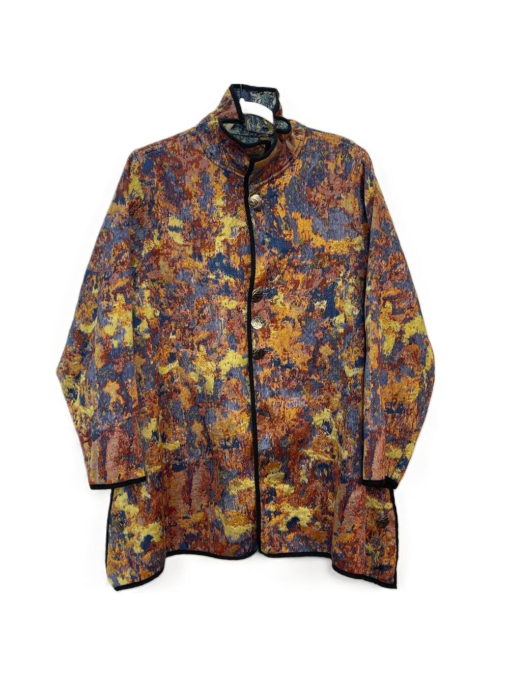 Vintage Reversible Colorful Tapestry Coat With Abstract Pattern